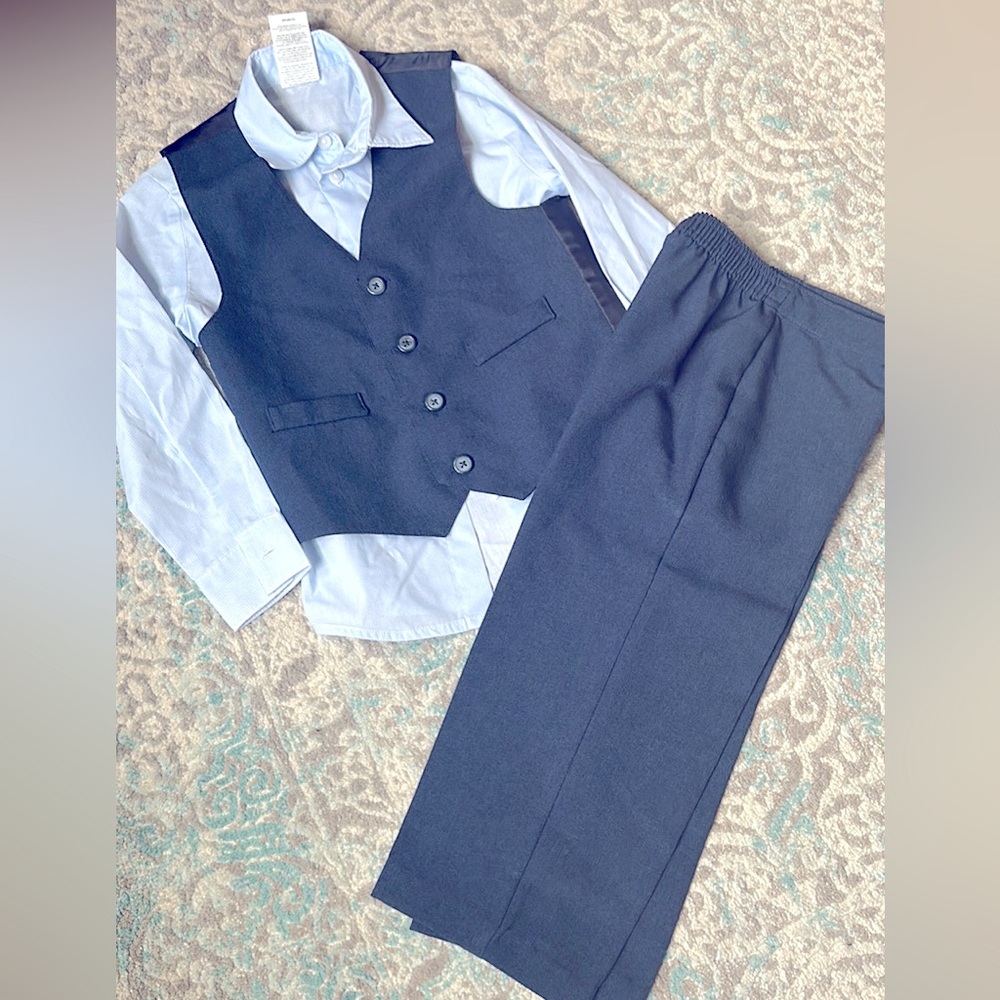 Boys blue wedding outfit. I had it dry cleaned